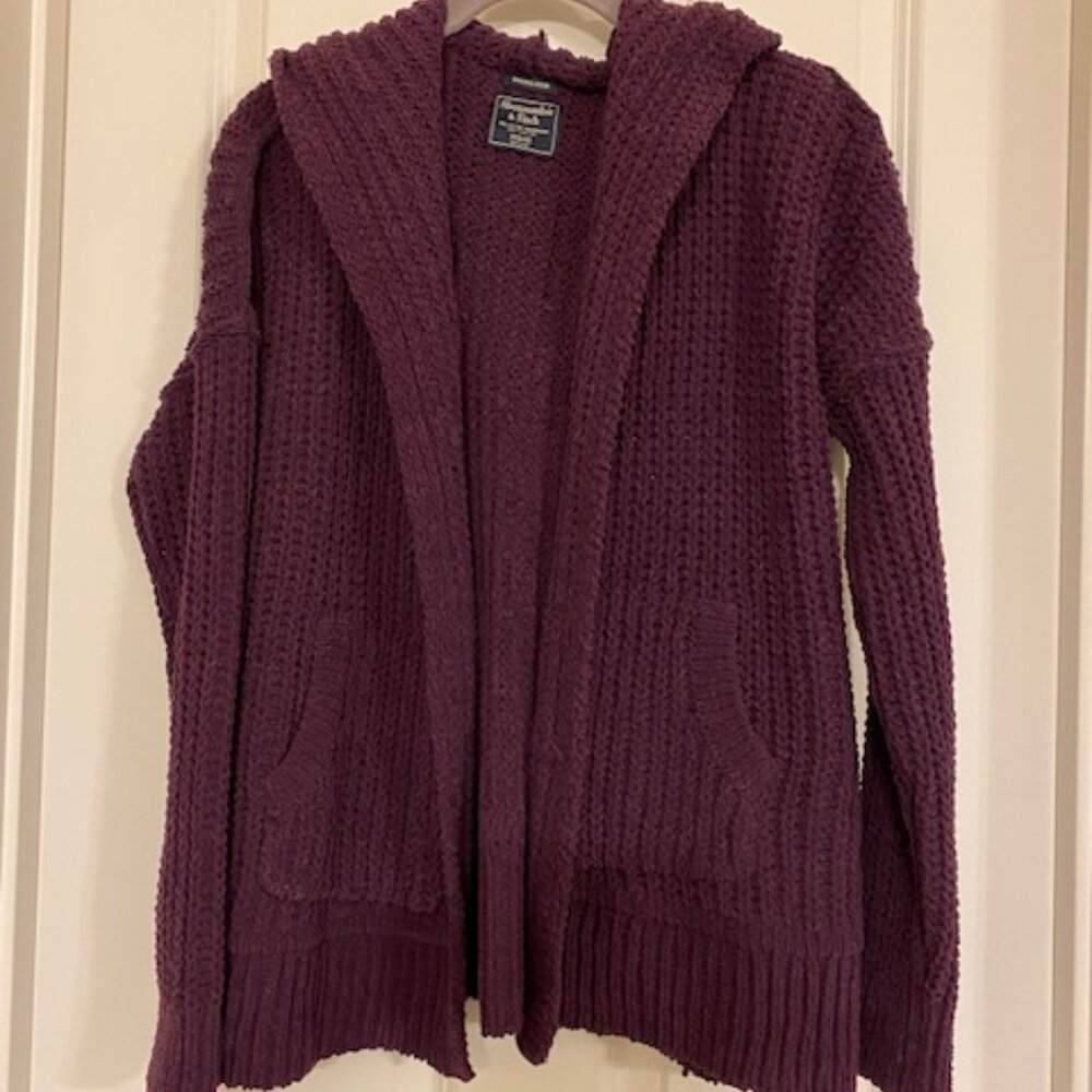 Abecrombie & Fitch Open Front Chenille Hooded Cardigan Purple Plum Size XXS/XS